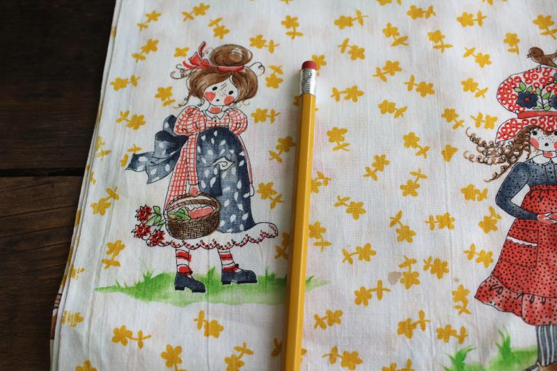 photo of 60s 70s vintage cotton print fabric, sunbonnet girl & boy country living #5