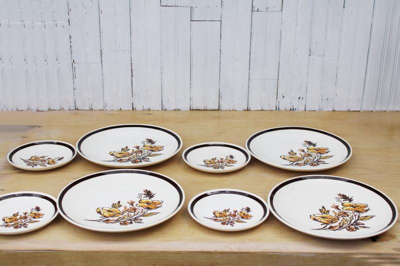photo of 60s 70s vintage dinner & salad plates, Frolic hippie wild flowers pattern Royal china #1