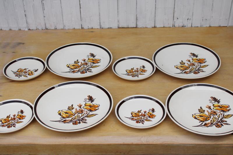 photo of 60s 70s vintage dinner & salad plates, Frolic hippie wild flowers pattern Royal china #2