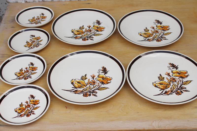 photo of 60s 70s vintage dinner & salad plates, Frolic hippie wild flowers pattern Royal china #6