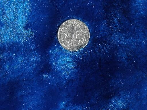 photo of 60s 70s vintage fabric, mod blue & black print velour & bright blue shag fur #5