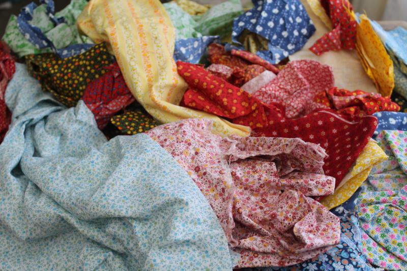 photo of 60s 70s vintage fabric print cotton scraps, pieces for quilting sewing craft projects #1