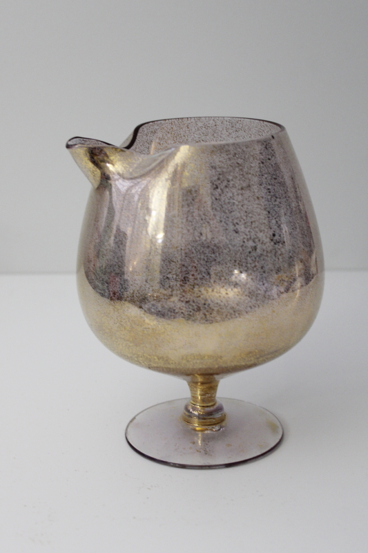 photo of 60s 70s vintage gold spatter glass fishbowl shape cocktail pitcher, mod barware #1