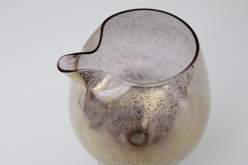 photo of 60s 70s vintage gold spatter glass fishbowl shape cocktail pitcher, mod barware #2