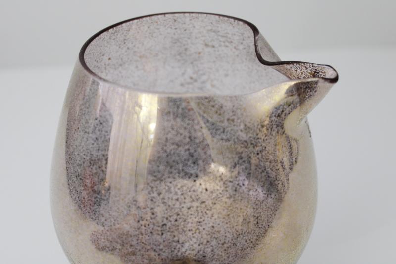 photo of 60s 70s vintage gold spatter glass fishbowl shape cocktail pitcher, mod barware #4