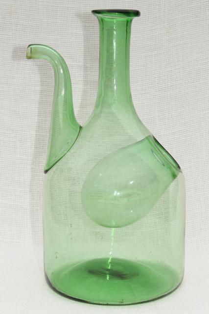 photo of 60s 70s vintage hand blown glass wine chiller bottle, ice holder cooler decanter #2