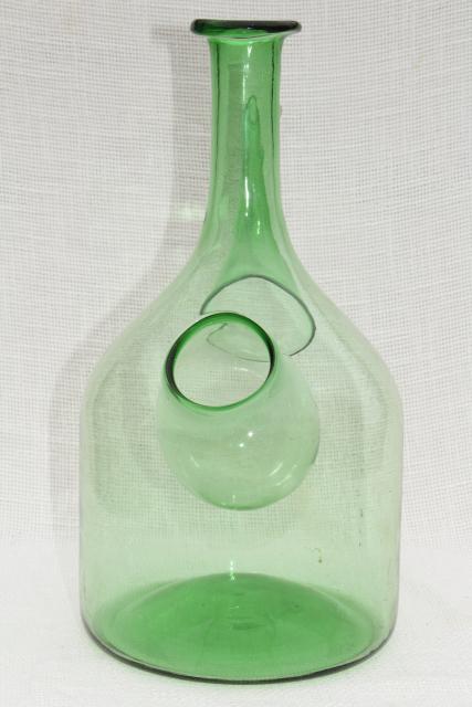 photo of 60s 70s vintage hand blown glass wine chiller bottle, ice holder cooler decanter #3