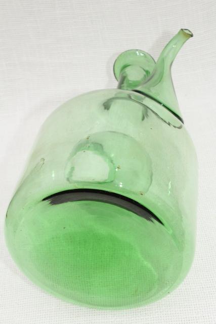 photo of 60s 70s vintage hand blown glass wine chiller bottle, ice holder cooler decanter #6