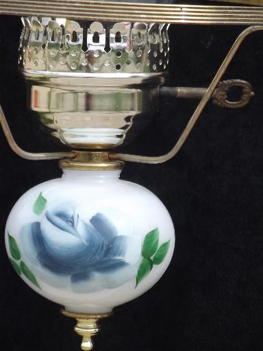 photo of 60s 70s vintage hanging lamp swag light, hand-painted milk glass shade #3