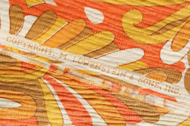 photo of 60s 70s vintage mod orange & yellow paisley swirls print crinkle cotton fabric #5