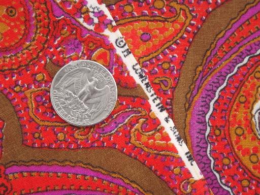 photo of 60s 70s vintage orange & pink paisley cotton fabric, hippie mod print #2