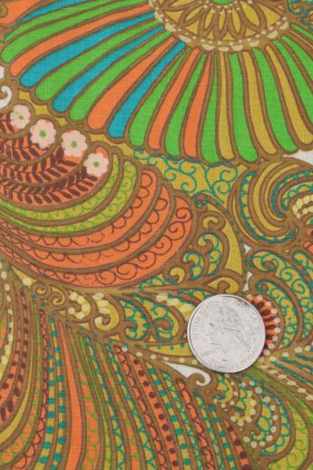 photo of 60s 70s vintage paisley print cotton fabric, mustard gold, orange, green #2