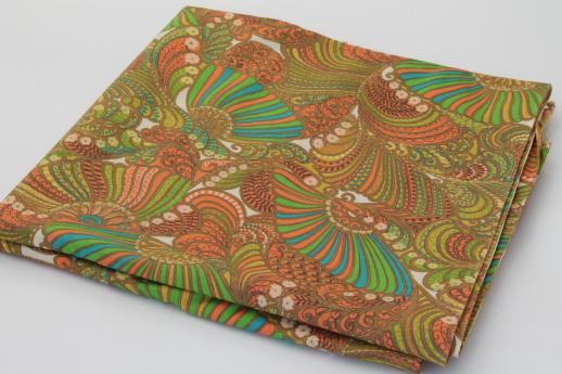 photo of 60s 70s vintage paisley print cotton fabric, mustard gold, orange, green #3