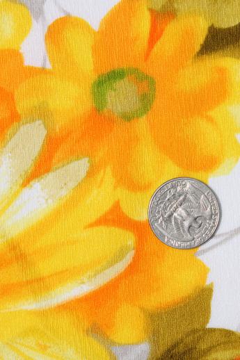 photo of 60s 70s vintage poly crepe fabric w/ retro yellow orange daisy floral print #2