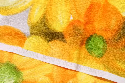 photo of 60s 70s vintage poly crepe fabric w/ retro yellow orange daisy floral print #3