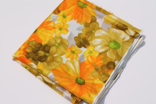 photo of 60s 70s vintage poly crepe fabric w/ retro yellow orange daisy floral print #4