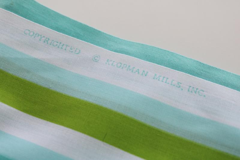 photo of 60s 70s vintage poly shirting fabric, aqua, lime green, white wide stripes, retro! #2