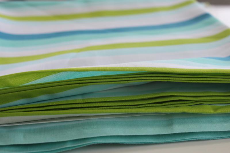 photo of 60s 70s vintage poly shirting fabric, aqua, lime green, white wide stripes, retro! #3