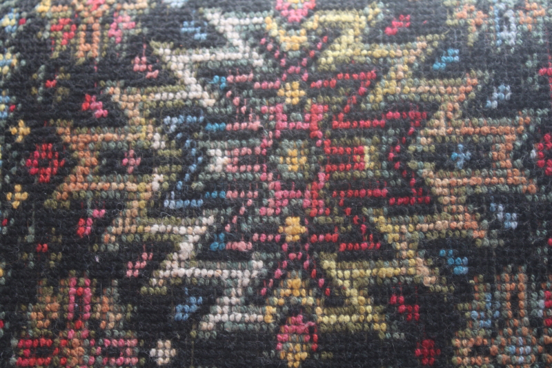 photo of 60s 70s vintage tapestry needlepoint purse, jewel colors on black kilim style large handbag #8