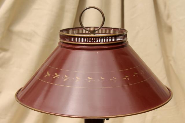 photo of 60s 70s vintage tole table lamp w/ metal shade, burgundy red wine w/ antique gold #7