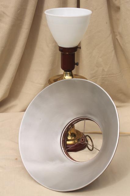 photo of 60s 70s vintage tole table lamp w/ metal shade, burgundy red wine w/ antique gold #9