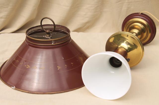photo of 60s 70s vintage tole table lamp w/ metal shade, burgundy red wine w/ antique gold #10