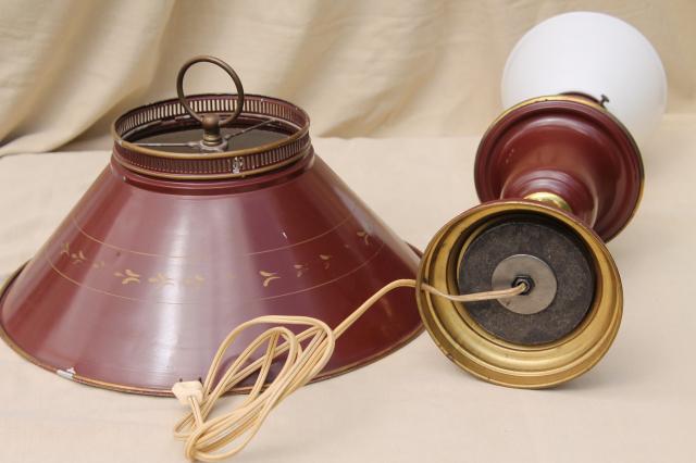 photo of 60s 70s vintage tole table lamp w/ metal shade, burgundy red wine w/ antique gold #11