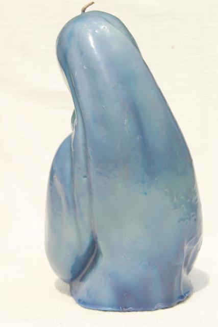 photo of 60s 70s vintage wax candle sculpture, large blue Madonna & Child retro Christmas candle #4