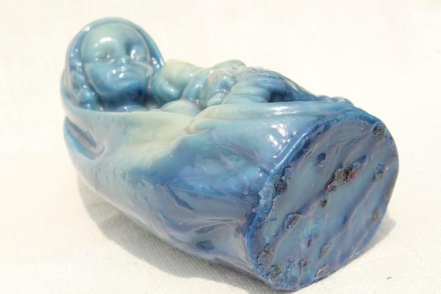 photo of 60s 70s vintage wax candle sculpture, large blue Madonna & Child retro Christmas candle #6