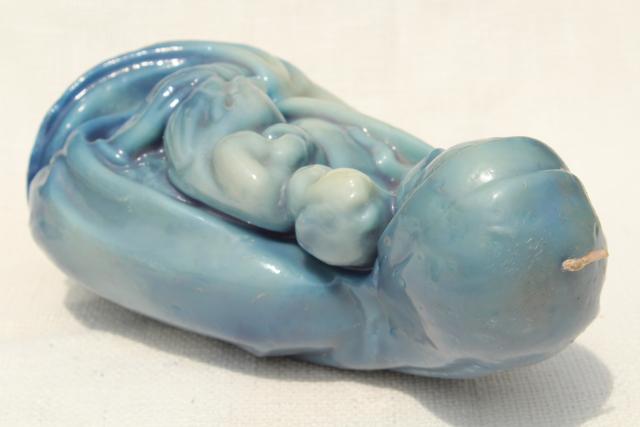 photo of 60s 70s vintage wax candle sculpture, large blue Madonna & Child retro Christmas candle #7