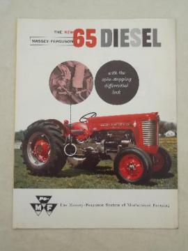 catalog photo of 60s Massey-Ferguson 65 diesel tractor advertising leaflet, specs & photos