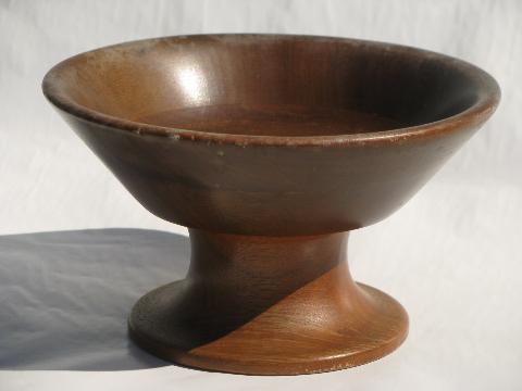 photo of 60s danish modern vintage walnut wood double bowl and pedestal dish #5