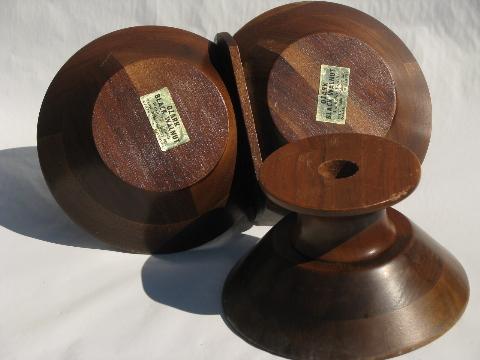 photo of 60s danish modern vintage walnut wood double bowl and pedestal dish #6