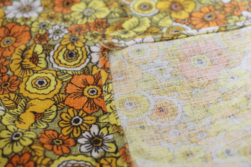 photo of 60s flower print cotton barkcloth fabric towel, orange golden yellow white daisies mod floral  #3