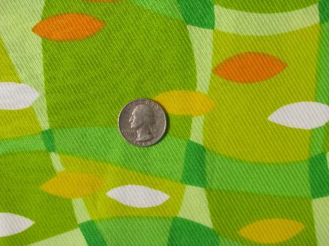 photo of 60s mod abstract print, lime green and tangerine orange bias rib weave fabric #1