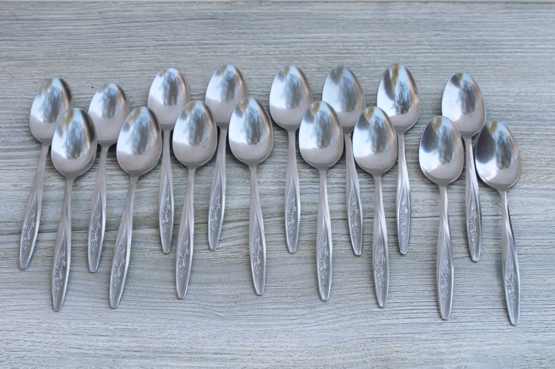 photo of 60s mod flatware, set of 16 teaspoons vintage International Superior Stainless Radiant Rose pattern #1