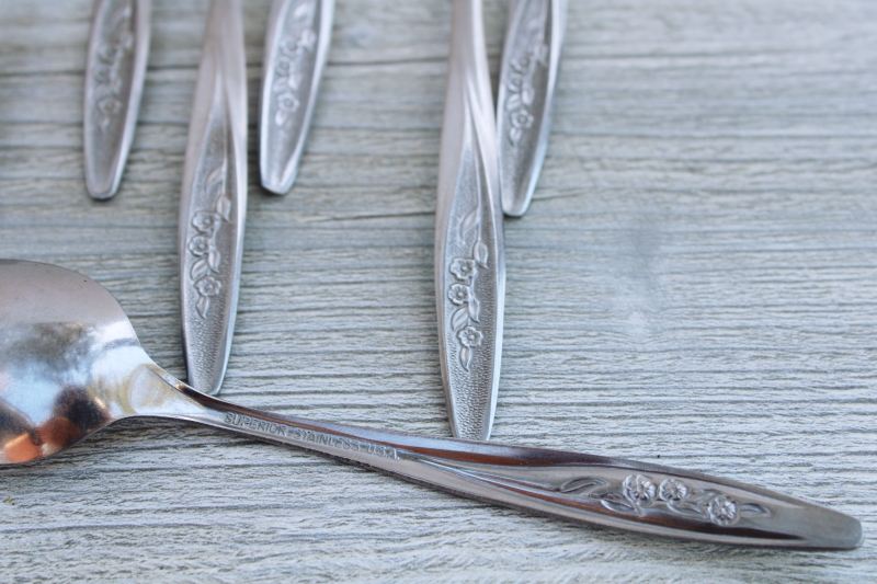 photo of 60s mod flatware, set of 16 teaspoons vintage International Superior Stainless Radiant Rose pattern #2