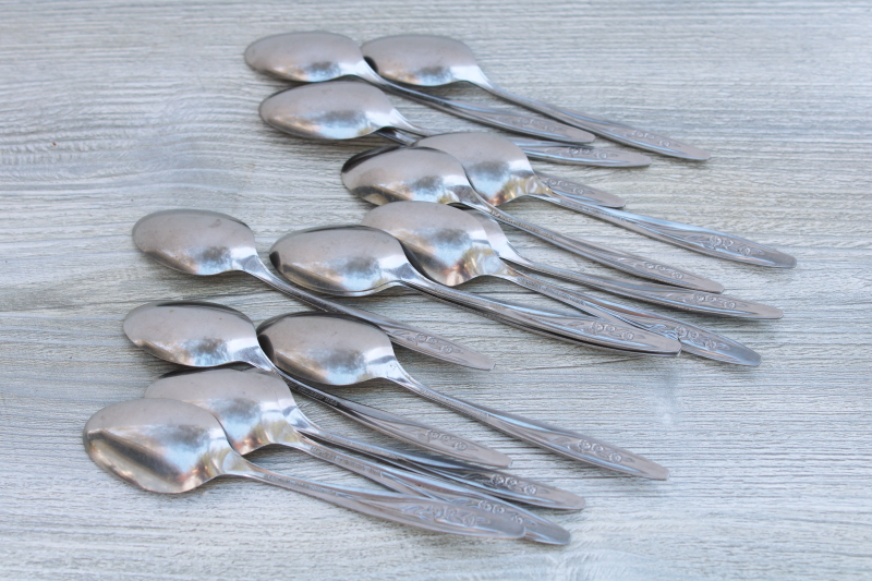 photo of 60s mod flatware, set of 16 teaspoons vintage International Superior Stainless Radiant Rose pattern #4