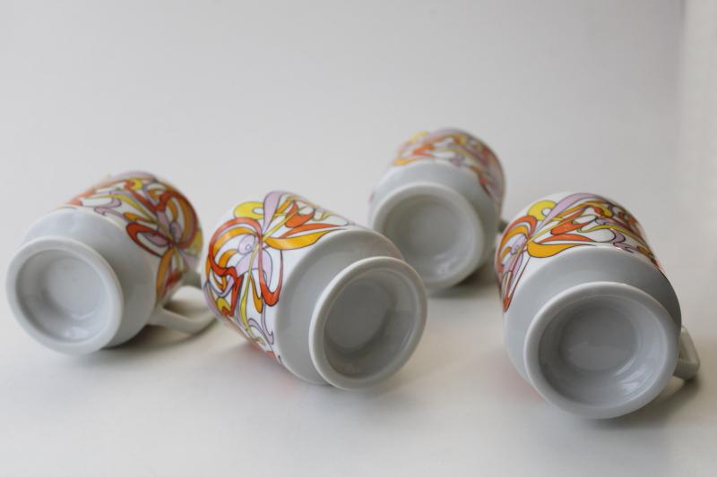 photo of 60s mod psychedelic swirls print stackable mugs, vintage Japan ceramic #2