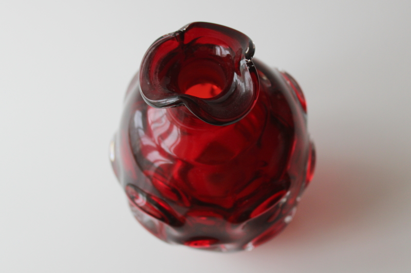 photo of 60s mod vintage Bo Borgstrom Sweden art glass decanter vase, clear cased ruby red glass  #2