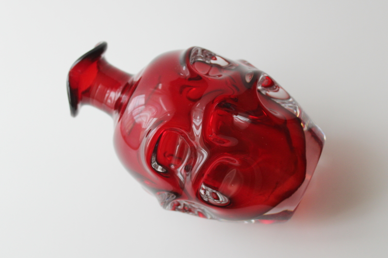 photo of 60s mod vintage Bo Borgstrom Sweden art glass decanter vase, clear cased ruby red glass  #3