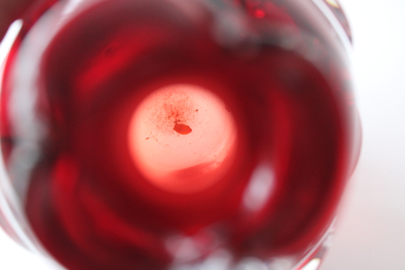 photo of 60s mod vintage Bo Borgstrom Sweden art glass decanter vase, clear cased ruby red glass  #5