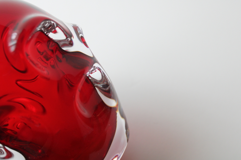 photo of 60s mod vintage Bo Borgstrom Sweden art glass decanter vase, clear cased ruby red glass  #6