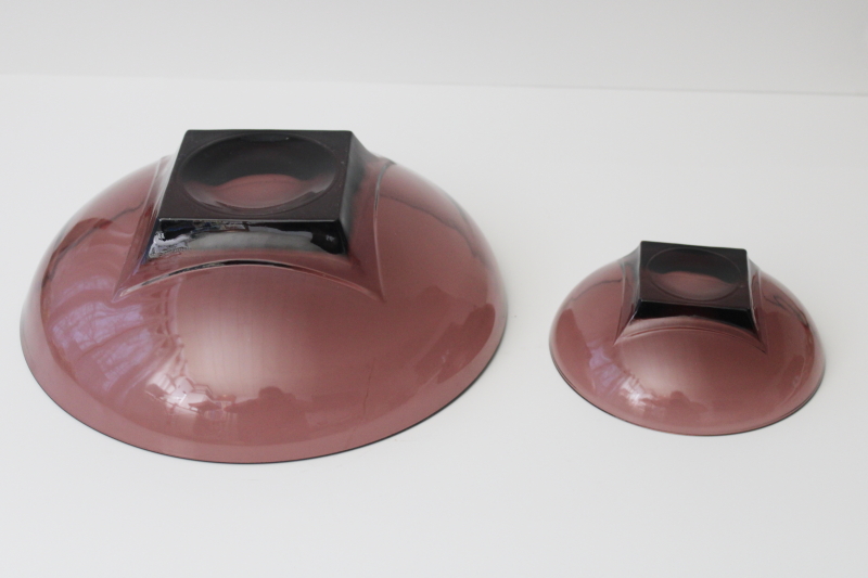 photo of 60s mod vintage Moroccan amethyst purple glass chip & dip bowl set, snack serving bowls #3