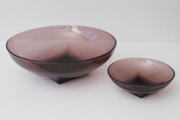 60s mod vintage Moroccan amethyst purple glass chip & dip bowl set, snack serving bowls