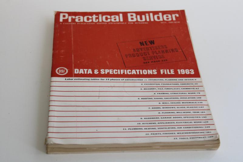 photo of 60s mod vintage Practical Builder home construction product data specs w/ ads, 1963 #1