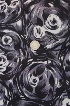 catalog photo of 60s mod vintage poly crepe fabric, shades of grey, black & white abstract print