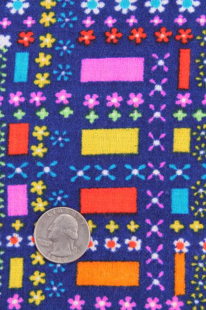photo of 60s mod vintage polyester fabric, poly crepe w/ retro print squares in bright colors #2