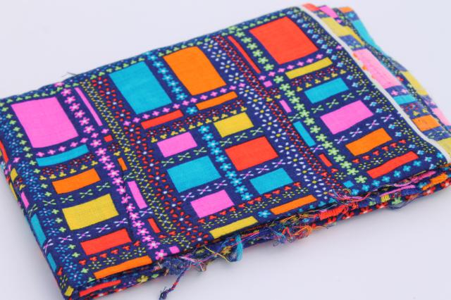 photo of 60s mod vintage polyester fabric, poly crepe w/ retro print squares in bright colors #3