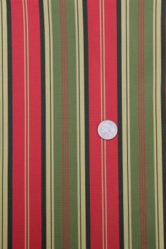 catalog photo of 60s olive green & red striped holiday taffeta, vintage Christmas fabric